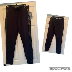 Vince Camuto Black Leggings with Faux Leather Trim